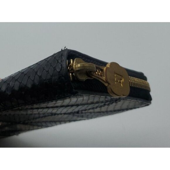ERIC JAVITS Reptile Patchwork Leather Black Tan Zip Around Wallet - Picture 5 of 15